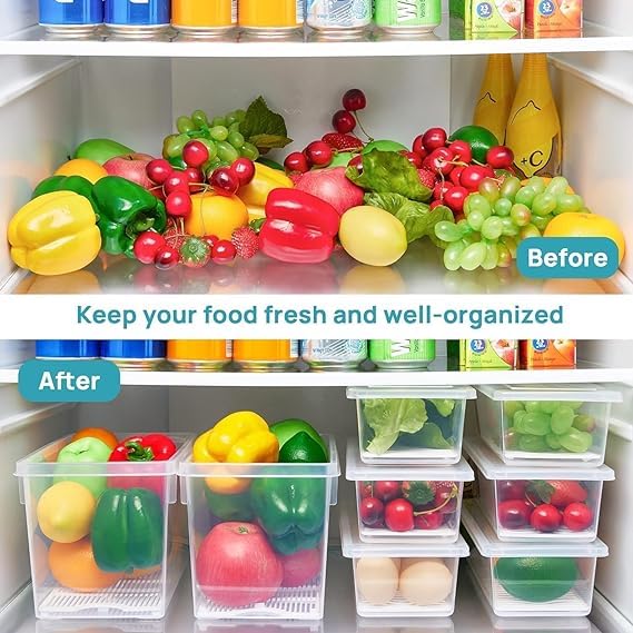Pack of 6 Fridge Storage Boxes, Plastic Boxes for Storage, Storage Box for Kitchen, Kitchen Organizer Items, Fridge Organiser, Kitchen Storage Container Set