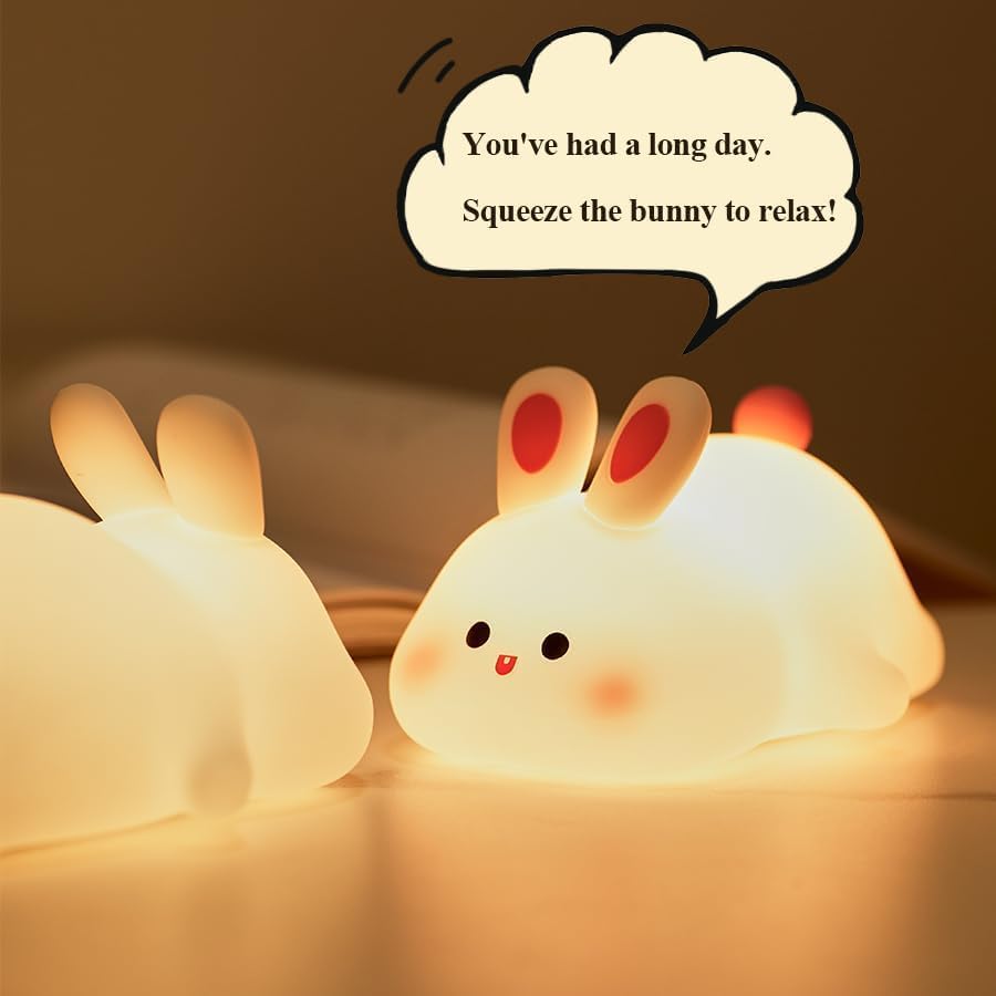 Table Lamp,Nursery Night Lights for Kids,Cute Animal Silicone Baby Night Light with Touch Sensor,USB Rechargeable Baby Girl Boys Gifts,Xmas Gifts for Toddler Kids (Rabbit)