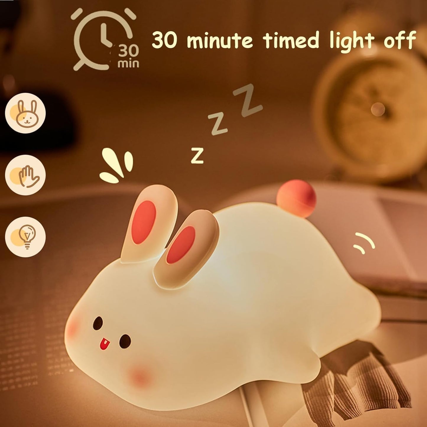 Table Lamp,Nursery Night Lights for Kids,Cute Animal Silicone Baby Night Light with Touch Sensor,USB Rechargeable Baby Girl Boys Gifts,Xmas Gifts for Toddler Kids (Rabbit)