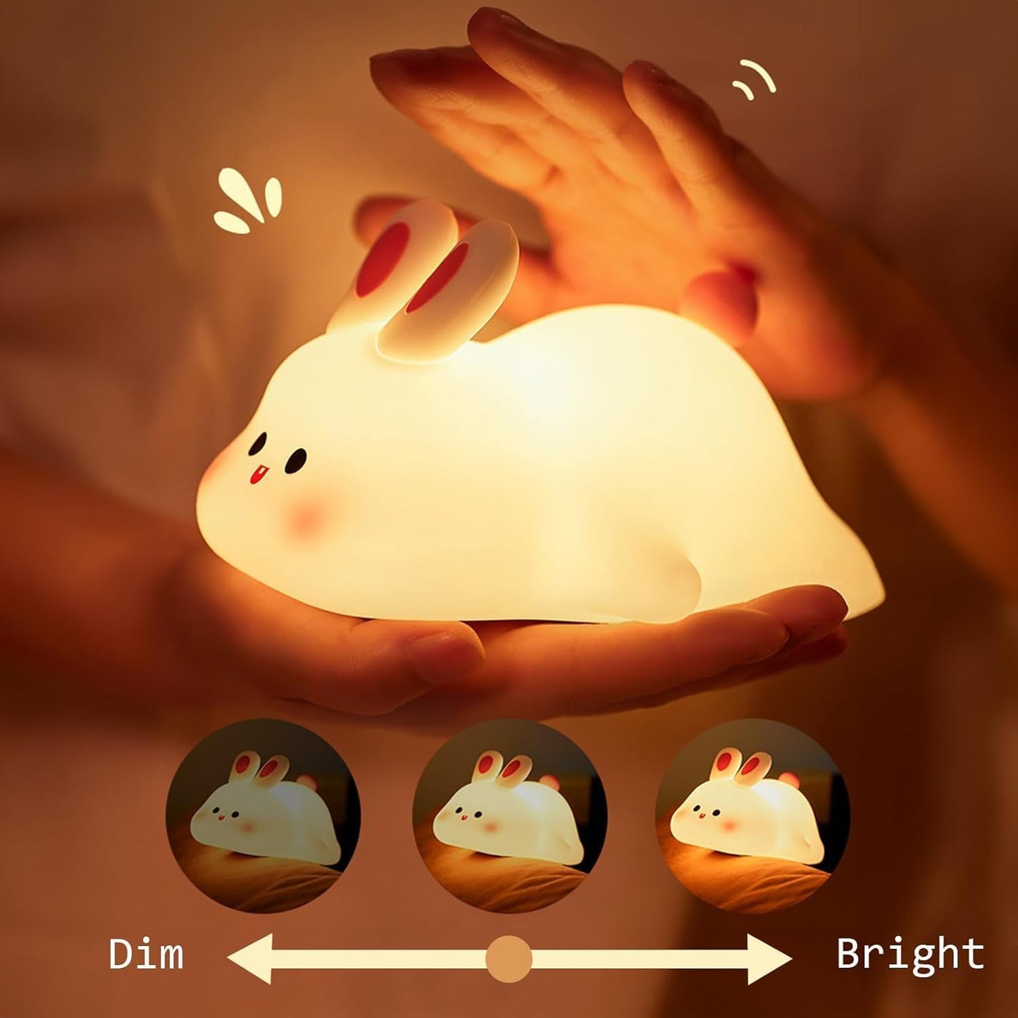 Table Lamp,Nursery Night Lights for Kids,Cute Animal Silicone Baby Night Light with Touch Sensor,USB Rechargeable Baby Girl Boys Gifts,Xmas Gifts for Toddler Kids (Rabbit)