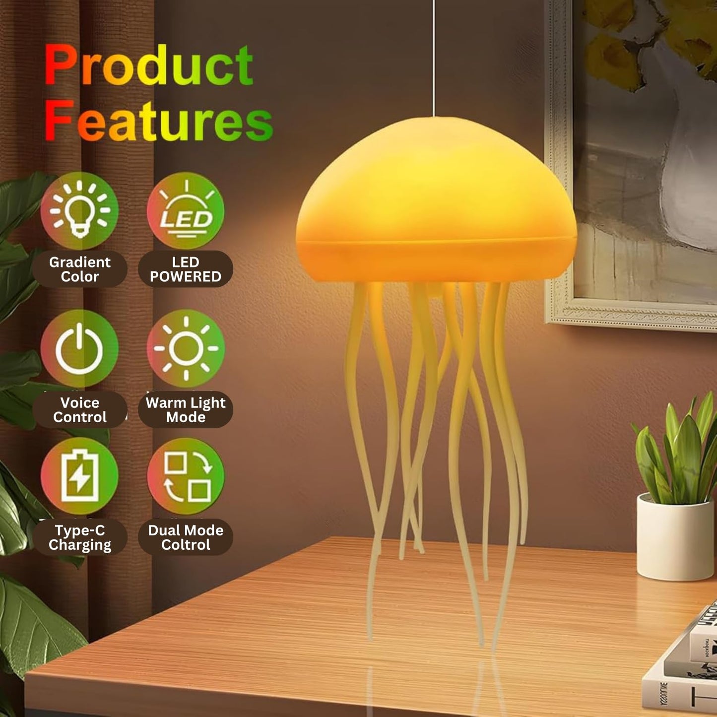Jellyfish Light Lamp Voice Control Gradient Moving Tentacles Flying Jelly Fish Bedside
