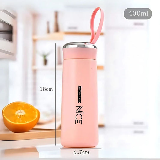 Water bottle 400ml leak proof, glass water bottle with daily water intake for gym and children, Nice Bottle (1 pc /Mix Color)