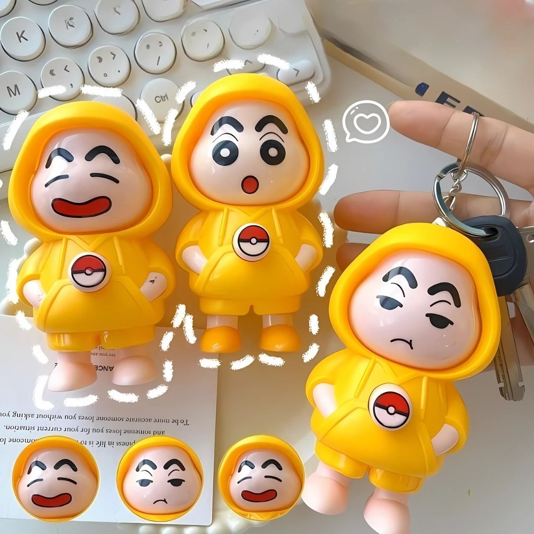 Face Changing Keychain with 3 Expressions 3D Cartoon Character ABS Toy Key Holder Unisex Keychain for Bags, Cars & Gifts Cute Action Figure for Kids & Adults