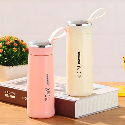 Water bottle 400ml leak proof, glass water bottle with daily water intake for gym and children, Nice Bottle (1 pc /Mix Color)
