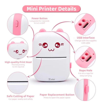 Mini Bluetooth Thermal Printer, Portable Photo/Sketch/Text/Label Printer for Android & iOS System with Long Battery Life (Pink)